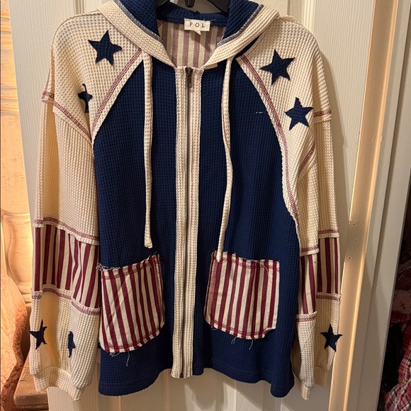 POL Jackets & Blazers - POL Waffle-Knit Zip Hoodie in Navy, Cream, Burgundy